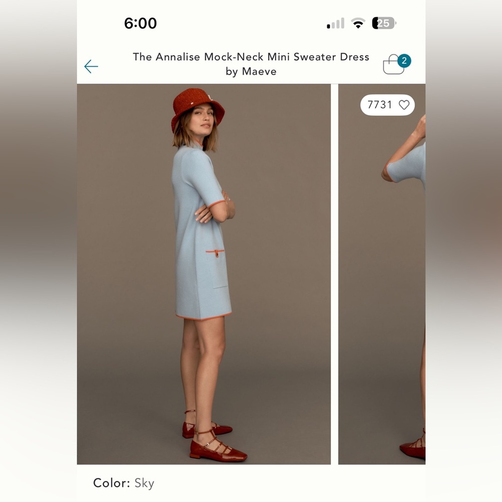 Maeve Anthropologie Light Blue Mock-Neck Dress with Red Orange Accents - Picture 5 of 5